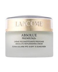 Repair – Intense Moisture – Clarity.Lancôme Laboratories sets the new standard in skincare to fight visible effects of age and hormonal changes. Absolue Premium ßx SPF 15 Cream revolutionizes skin replenishment by combining two advanced discoveries in one luxuriously rich cream: Pro-Xylane™, a patented scientific breakthrough: an exceptional and precise molecule, restores essential moisture deep in the structure of skin's surface.  So skin regains youthful substance, firmness, and radiance – as if signs of aging are visibly repaired. The intensely replenishing ßio-Network™ – wild yam, soy, sea algae and barley – helps enhance performance for visible rejuvenation. See the transformation, verified by women*: Visible Repair: Wrinkles appear reduced. 85% experience improved elasticity and firmness.Intense Moisture: 91% feel skin is nurtured.  Re-plumped with life.Clarity:  A radiant, even skin tone is revealed.*Percentage of women who noted visible facial improvement after 4 weeks during an 8-week consumer test.NON-COMEDOGENIC. NON-ACNEGENIC. DERMATOLOGIST-TESTED FOR SAFETY