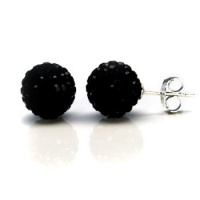 Sterling Silver 2 Carats Total Weight Black Crytal Ball Stud Earrings.