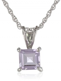 Sterling Silver 6mm Square-Cut Amethyst Pendant Necklace