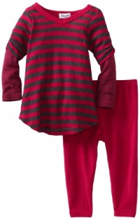 Splendid Littles Baby-girls Newborn Charcoal Stripe Thermal Tunic Set, Raspberry, 18-24 Months