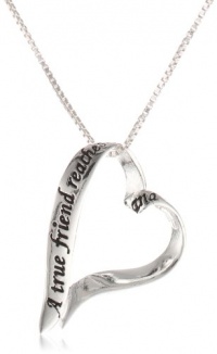 Sterling Silver Ribbon Heart A True Friend Reaches For Your Hand and Touches Your Heart Pendant Necklace, 18