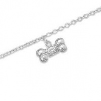 Sterling Silver 9 + 1 Inch Extension Rhodium Plated Anklet with CZ Bone