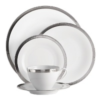 A thick band of sparkling platinum edges each high-quality Limoge porcelain piece in Michael Aram's Silversmith dinnerware collection. It's designed to pair perfectly with a range of settings, from casual to formal.