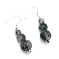 Sterling Silver Black Rutilated Quartz Graduated Dangle Earrings