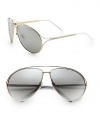 A cool, classic aviator design in lightweight metal. Available in gold-black with grey gradient lens or gold-white with silver gradient lens. Metal logo temples100% UV protectionMade in Italy