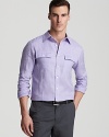 In crisp linen, Michael Kors' timeless sport shirt showcases contrast stitching and a slim fit.