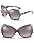 Glam it up in oversized square sunglasses with snake printed trim along top and sides.