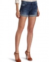 7 For All Mankind Women's Relaxed Mid Roll Up Short in Grinded Medium Blue