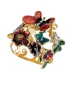 Brighten up a dreary day with this rainbow-colored ring by GUESS. Red, purple and blue flowers bloom alongside a crystal-accented butterfly. Crafted in goldtone mixed metal. Size 7. Comes with studded gift box.