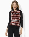 An intarsia-knit snowflake pattern enlivens a soft knit cotton sweater crafted in a sleek full-zip silhouette.