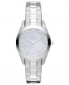 A menswear-inspired steel timepiece with a feminine silhouette by DKNY.