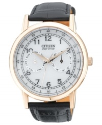 A golden touch of stylish energy: a timepiece by Citizen. Powered by Eco-Drive, harnessing natural and artificial light, never needing a battery.