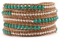 Chan Luu Turquoise and Silver Nuggets Wrap Bracelet on Beige Leather