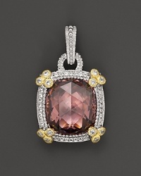 Sparkling raspberry crystal is accented with 18K gold, sterling silver and shimmering white sapphires. From Judith Ripka.