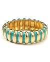 Make Kenneth Jay Lane's vintage-inspired style your signature with this turquoise ridged cuff, rimmed in gold. It's a classic choice with cool credentials.