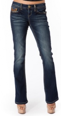 Wallflower Juniors Vintage Collection Legendary Boot Cut Denim Jeans with Studded Flap Back Pocket