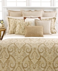 A deep paisley print in soothing neutrals creates an alluring design upon this Desert Spa European sham from Lauren Ralph Lauren.