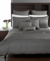 Add a masculine and modern sophistication to your bedroom with the Hotel Collection Frame king duvet. A satin and ribbed frame pattern in nickel hues create a simple, yet stately design. Corded edges and comfy materials finish this clean and stately look.