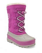 With rugged styling in poppy pink, these UGG® snow boots keeps your kids warm and looking great in the cold weather.