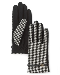 Lauren Ralph Lauren's leather-belted gloves are rendered in a black-and-white houndstooth print for classic style.