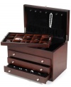 Store and protect sentimental keepsakes in a walnut jewelry box from Wallace. Drawers, hooks, pockets and compartmentalized spaces for every accessory make it invaluable for an ever-expanding jewelry collection.