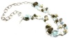 Beautiful House of Ruth 925 Sterling Silver Semi-Precious Genuine Stone Pearl, Aquamarine, Smoky Quartz Stone Triple Stranded Adjustable Necklace Wear Long or Choker Style - Handmade in the USA