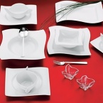 Add a New Wave of vibrance to your table setting with this innovative dinnerware collection. Distinguished by angular shapes in fluid wave designs, pieces work together creating a host of options for imaginative presentation. Microwave and dishwasher safe.