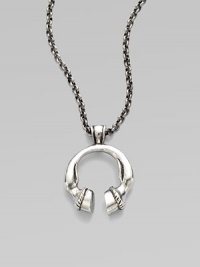 An unique design with a U-shaped horse hoof pendant on a link chain. SilvertoneLength, about 30Pendant size, about 1½Slip-on styleMade in USA