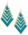 Elegance that lives on the edge. With colorful teal epoxy and a stunning chevron design, these Haskell drop earrings take notice and never let go. Crafted in gold tone mixed metal. Approximate drop: 2-3/4 inches.