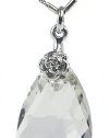 Pear Drop Swarovski Elements Crystal Pendant Necklace W. 18k White Gold Plated Chain (Clear)