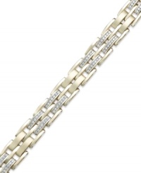 Style and sophistication combine on YellOra™'s chic men's bracelet. A rectangular-link design showcases rows of round-cut diamonds (2 ct. t.w.). Precious metal made from a combination of pure gold, sterling silver and palladium. Approximate length: 8-1/2 inches.