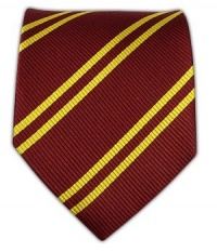 100% Silk Woven Burgundy and Gold Double Stripe Tie