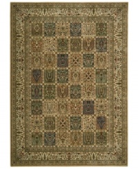 An artful presence with timeless Persian influence. This exquisitely ornate area rug is abound in beautiful beige tones, made from Nourison's own Opulon™ yarns for a densely woven pile with long-lasting color retention and durability.