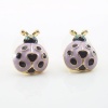 DaisyJewel Betsey Johnson Lilac Ladybug Stud Earrings - Lilac & Black Enamel Polka Dot Ladybug Heart & Blue Crystal Eyes Earring Studs - Skin-Safe - Top Seller - Violet, Lavender, and Purple - The IT Colors of the Season - For Pierced Ears