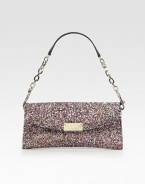 Make it an evening with this dazzling flap-front bag of glitter-encrusted cotton.Chain shoulder strap, 5¾ dropFlap snap closureOne inside zip pocketSix credit card slotsFully lined9¼W X 5¼H X 1DMade in Italy