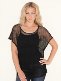 GUESS Allie Short-Sleeve Sequined Top, JET BLACK MULTI (SMALL)