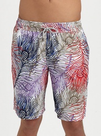 A colorful array of sea-inspired prints accent these classic-fitting swim trunks, in quick-drying nylon, for superior support and comfort.Elastic drawstring waistSide slash, back flap pocketInseam, about 9Polyamide nylonMachine washImported