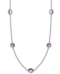 Traditionally stylish. This delicate sterling silver necklace adds just the right pop of color with oval and round-cut amethyst stations (4 ct. t.w.). Secures with a lobster claw clasp. Approximate length: 17 inches.