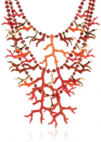 Kenneth Jay Lane 3 Row Multi Coral and Gold Branch Necklace