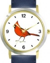 Cardinal Bird Animal - WATCHBUDDY® DELUXE TWO-TONE THEME WATCH - Arabic Numbers - Blue Leather Strap-Size-Large ( Men's Size or Jumbo Women's Size )