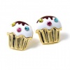 Juicy Inspired 1/2'' Flat Gold Cupcake Stud Earrings with Sparkling Rainbow Crystals