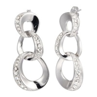 Sterling Silver Clear Swarovski Crystal Interlocking Circles Drop Earrings