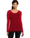 Calvin Klein Performance Women's Striped Long Sleeve Tee, Cranberry/Black, Large