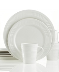 Find style and substance in the pure white glaze and durable bone china of the Lenox Tin Can Alley dinnerware set. Concentric grooves – four degrees – distinguish the edge or exterior of each piece for a look of understated elegance.