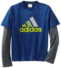 adidas Boys 8-20 Youth Logo 2-in-1 Tee, Dark Blue/Dark Onix/Lab Lime, Medium