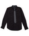 Pairing has never been easier. With an attached tie, this shirt from No Retreat is ready to go.