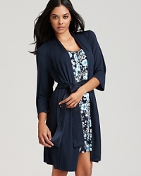 For a special bedtime look, try knit long sleeve robe with a satin belt.