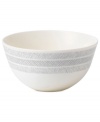 Effortlessly chic, the Simplicity soup and cereal bowl by Vera Wang Wedgwood features a minimalist shape in casual porcelain lined with neutral gray and cream.