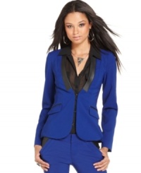 You'll be ready to conquer the world in this fresh blazer by Baby Phat! Contrast-colored trim and a hidden front closure create a clean finish for when you step out the door.