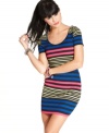 Stripe master: bright 'n bold print meets cool bodycon design on this dress from Material Girl! Ladder-style elastic bands at the back highlight the look's awesome linear style.